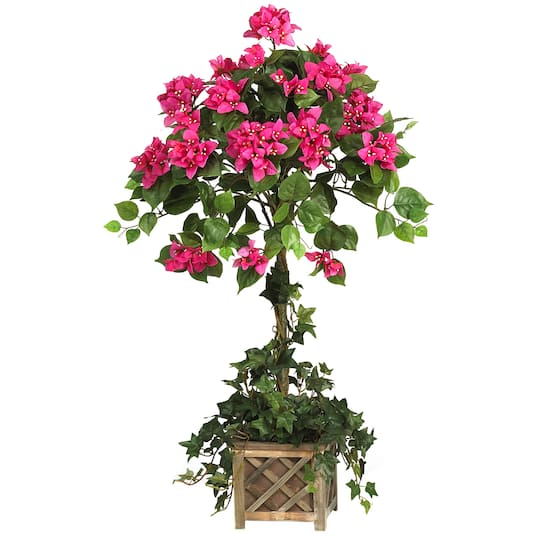 34&#x22; Artificial Bougainvillea Topiary with Wood Box